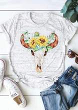 Women Short Sleeve T-shirt Bull Head Femme Harajuku ulzzang Aesthetic Tee Kawaii Streetwear Oversized Graphic Tumblr Top 2024 - buy cheap