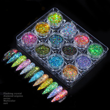 1 conjunto de 12 potes holográfica platina arte do prego glitter mix flocos brilho lantejoulas manicure pó pó laser unhas gel decorações 2024 - compre barato