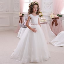 Vestidos de flores de encaje blanco marfil para niñas, vestido de baile largo hasta el suelo, vestido de princesa Vestido de primera comunión para niñas de 2 a 14 años 2024 - compra barato