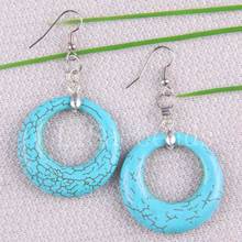 Free Shipping Fashion Jewelry Round Blue Howlite Beads Dangle Earrings 1Pair U181 2024 - buy cheap