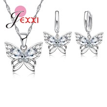 Top Quality Elegant Luxury Butterfly New Fashion 925 Sterling Silver Women/Girl Necklaces Earrings Jewelry Set Wholesale 2024 - buy cheap