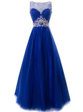 Elegante vestido De noche De tul azul real con cuello De murciélago, con cuentas De cristal, Espalda descubierta, largo, Formal, para baile De graduación, personalizado, 2020 2024 - compra barato