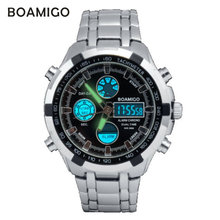 watches men luxury brand BOAMIGO  military sports watches Dual Time Quartz  Digital Watch LED  Stainess steel band wristwatches 2024 - buy cheap