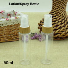 Botella de espray de tóner cosmético de plástico PET transparente de 60ML, contenedor portátil de viaje de bambú para loción/bomba de emulsión, contenedores cosméticos 2024 - compra barato