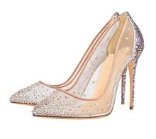 fashion woman mesh rihinestones high heel pointed toe shoes woman party crystal high heels real photos custom make large size 2024 - buy cheap