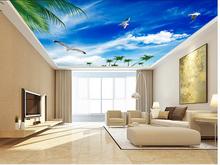 Mural 3d de cielo azul con gaviota, papel pintado de diseños para sala de estar, techo, no tejido, decoración del hogar 2024 - compra barato