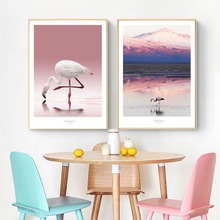 Скандинавские розовые Фламинго с буквенным принтом птицы, настенные художественные парусиновые постеры, рисунок с принтами, теплая картина для гостиной, Современный домашний декор 2024 - купить недорого
