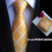 Fashion Luxury Woven ties 8cm formal necktie yellow with white plaids & diamonds Party Work Groom groomsman band Tie 2024 - buy cheap