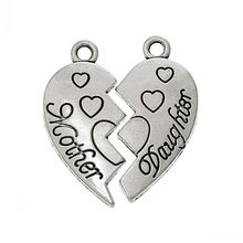DoreenBeads Charm Pendants Heart Silver Color Color Gift for Mother Daughter Lead & Nickel Free 24mm x 11mm 24mm x 12mm,30Sets 2024 - buy cheap