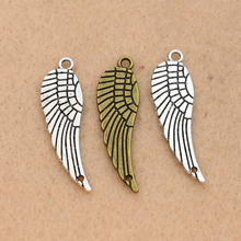 10 peças amuletos de asas de anjo banhadas a prata antiga, joias diy, acessórios de pulseira 30x9mm 2024 - compre barato