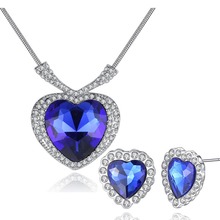 Big  heart shape setting crystal necklace earrings sets silver color copper material party Jewelry sets for women 2024 - buy cheap