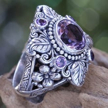 Anillos de plata de lujo púrpura para mujer, joyería Anillos de Compromiso de boda para mujer, regalos del anillo de flores de hoja plateada 2024 - compra barato