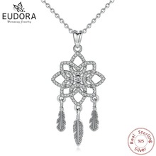 EUDORA-colgante de plata de ley 925 auténtica para mujer, CZ transparente, pluma y atrapasueños, collares, joyería de flores Vintage para mujer D358 2024 - compra barato