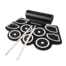 Портативный электронный USB MIDI-барабан в комплекте, 9 колодок, Встроенные колонки, педали, барабанные палочки, USB-кабель для тренировок 2024 - купить недорого