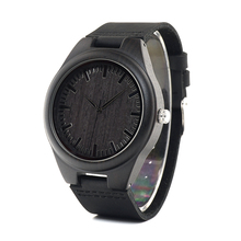 Bobo bird relógio de pulso de madeira genuíno, relógio masculino de quartzo de movimento, pulseira de couro genuíno preto com logotipo personalizado para homens 2024 - compre barato