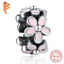 European Darling Daisy Flower 925 Spacer Beads,Pink Enamel Charms fit Original BW Bracelet 925 Sterling Silver Jewelry 2024 - buy cheap