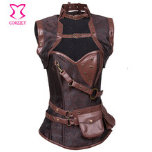 Bolsa de couro feminina, sexy, marrom, corpete gótico de aço, burlesco, roupas plus size 6xl 2024 - compre barato