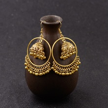Pendientes redondos turcos Vintage Jhumka para mujer, joyas bohxe087 de Color dorado con campanas colgantes, joyería de Turquía étnica india 2024 - compra barato