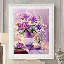 Juego de bordado de punto de cruz para decoración del hogar, conjunto de florero púrpura, flores, patrón Floral, pintura de punto de cruz 2024 - compra barato