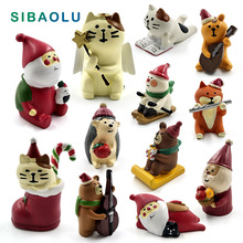 Skiing Christmas Decole Cat Squirrel Sant Claus Miniature figurine Decoration Fairy Garden statue Resin craft toy car ornaments 2024 - buy cheap