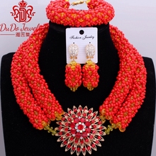 Amazing African Nigerian Wedding Bridal Brand Jewelry Set Luxury Beads Necklace Womens Dubai Gold Red Pin Jewellery Set 2017 2024 - buy cheap