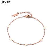 AENINE простой дизайн, браслет с подвесками, розовое золото, звеньевая цепочка, мини-сердца, блестящий стиль, подарок для девочек AB18183 2024 - купить недорого