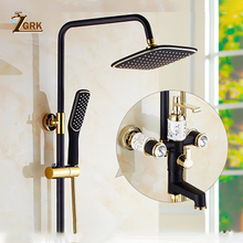 ZGRK-grifos de ducha de Set de ducha de baño, cabezal de ducha de lluvia, desviador, sistema de ducha de Válvula mezcladora, color negro, nuevo 2024 - compra barato
