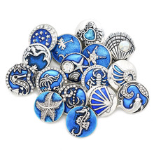Venda quente moda redonda azul sereia estrela do mar golfinho peixe metal 18mm botões de pressão ajuste snap pulseira jóias presente kz1057 2024 - compre barato