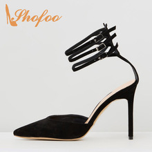 Black Ankle Strap High Stilettos Sandals Woman Pointed Toe Thin Heels Large Size 11 15 Buckle For Ladies Summer Shoes Dress 2021 2024 - buy cheap