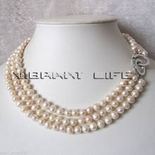 free shipping Wholesale price ^^^ 17-19" 6-8mm 3Row White Freshwater Pearl Necklace Natural Color 2024 - buy cheap