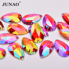 JUNAO 17*28 мм красные пришивные стразы AB Teardops, Аппликации, большие хрустальные камни, пришивные стразы кристаллы плоские акриловые драгоценные камни 2024 - купить недорого