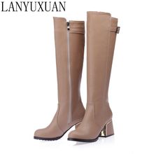 LANYUXUAN 2017 New Big size and Small Sale 30-54 Botas Mujer Boots Shoes Woman Fashion High heels Autumn Winter Boots Women A18 2024 - buy cheap