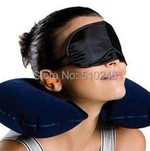 Travesseiro inflável/máscara de olho/2 almofadas de ar, conjunto de viagem azul cinza com 3 peças 2024 - compre barato