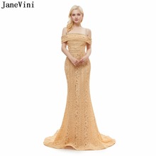 JaneVini-vestidos de dama de honor spaguetti para mujer, traje largo de sirena con cuentas de estilo Vintage, con tirantes dorados, estilo Formal 2024 - compra barato