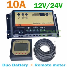 10A Dual Battery Solar Charge Controller Regulator 12V/24V With Remote Meter MT1 Control Solar Charger Controller Duo Controller 2024 - buy cheap