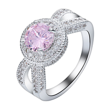 Anillo de compromiso para mujer, sortija de boda de cristal Rosa austriaco, color oro rosa, tamaño completo, circonita blanca, joyería 2024 - compra barato