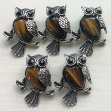Fashion Vintage Owl Necklace Pendant charms cute Natural tiger eye Stone Pendant For Women Reiki Jewellery gift 12pcs wholesale 2024 - buy cheap