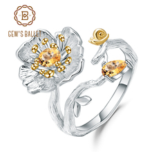 Женское кольцо с цветущим маком gemb's, свадебное кольцо из стерлингового серебра 925 пробы с натуральным цитрином, 0,65 карат 2024 - купить недорого