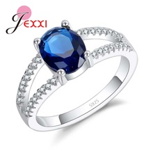 Elegant Women Fashion Blue Austrian Crystal Engagement Wedding Rings With Cubic Zirconia 925 Sterling Silver Bands Jewelry 2024 - buy cheap