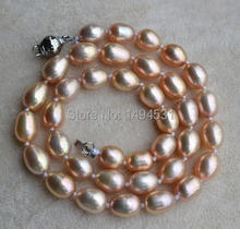 Joyería de perlas al por mayor-17 pulgadas 8x11mm forma de arroz pálido collar de perlas genuinas de agua dulce joyería de las damas de honor 2024 - compra barato