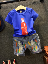 Retail Kids Clothing Sets Fashion Cartoon Children Summer Shirt Jeans Shorts Set Toddler Boys Clothing 2-7years 2024 - buy cheap