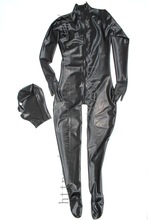 Black 0.4mm thickness natural full cover latex catsuit homme with seperated latex hoods Fetish attached back zip to abdomen 2024 - buy cheap