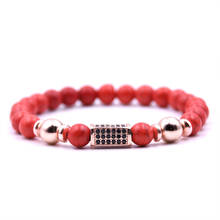 HONEYYIYI 8mm Beads Natural Stone Bracelet Men Micro Pave CZ Rectangular tube Charm Bracelet For Women Jewelry pulseras 2024 - buy cheap