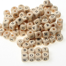 DIY Square Letter Alphabet Natural Wooden Beads For Creative Name Jewelry Making Necklace Spacer Beading 50PCS 10/12MM 2024 - buy cheap
