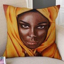Новинка Африканское искусство черная девушка Африканская женщина картина маслом Милая наволочка для дивана украшение Милая мультяшная девушка льняная наволочка 2024 - купить недорого