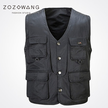 2019 Zozowang new Single Breasted solid casual loose fashion waist men plus size 3XL Multi-pocket spring autumn vest men 2024 - buy cheap