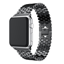 Ремешок для Apple Watch 38 мм 40 мм 42 мм 44 мм из нержавеющей стали Apple iWatch Series 2 3 4 5 6 плоский браслет с бусинами пояс черный ремешок 2024 - купить недорого