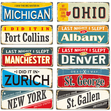 Metal Tin Famous City Name Sign Plate Retro Manchester New York Zurich Texas Denver Ohio License Metal Plaque Home Bar Decor 2024 - buy cheap