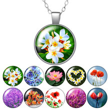 lavender Lotus Plumeria succulent plant Round Pendant Necklace 25mm Glass Cabochon Women Girl Jewelry Party Birthday Gift 50cm 2024 - buy cheap