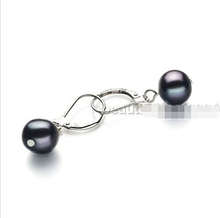 FREE shipping> >>>Fine 8-9mm black Pearl 925s dangle earrings jewelry(one) 2024 - buy cheap